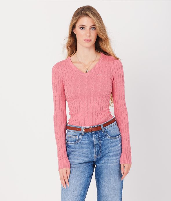 ROSALIE V SWEATER, RASPBERRY