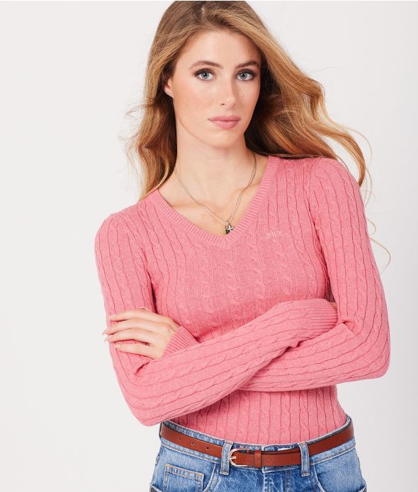 ROSALIE V SWEATER, RASPBERRY