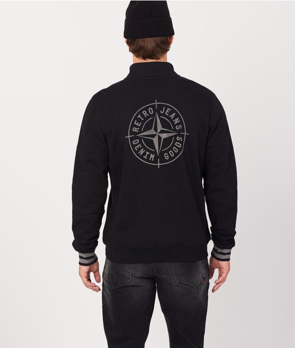 DENNIS ZIPUP JOGGING TOP, BLACK