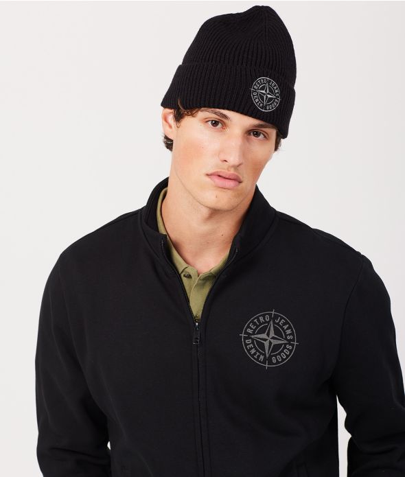 DENNIS ZIPUP JOGGING TOP, BLACK