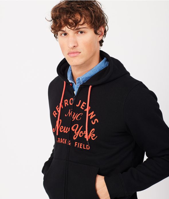 MARTIN ZIP HOODIE JOGGING TOP, BLACK