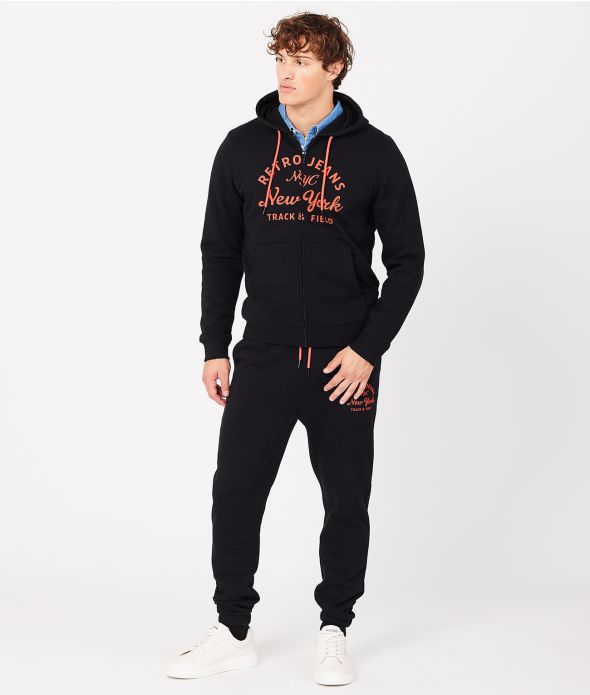 MARTIN ZIP HOODIE JOGGING TOP, BLACK