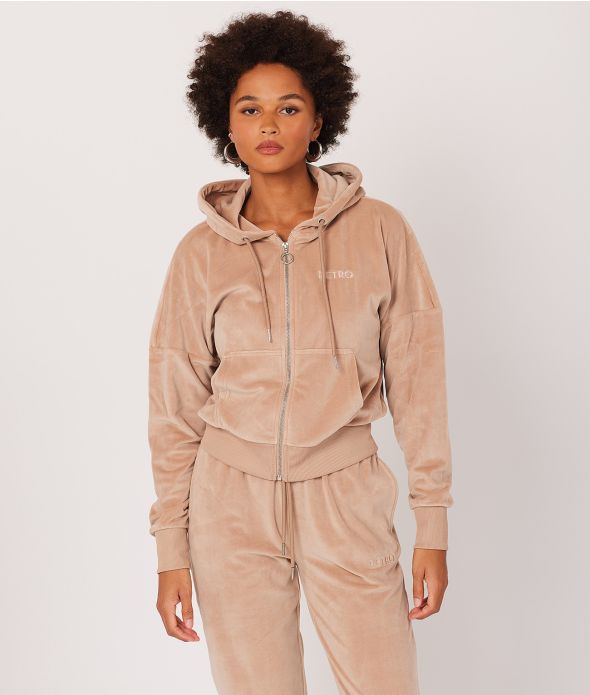 AZORA ZIP HOODIE JOGGING TOP, BEIGE
