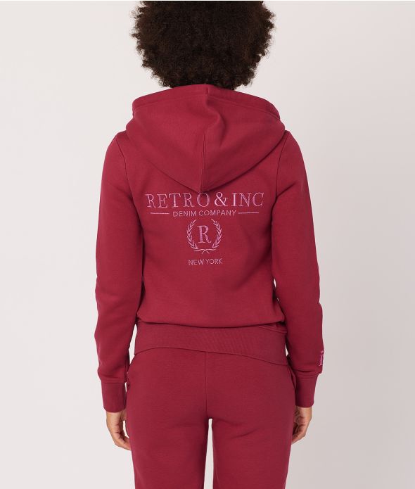 CARIE ZIP HOODIE JOGGING TOP, BORDEAUX