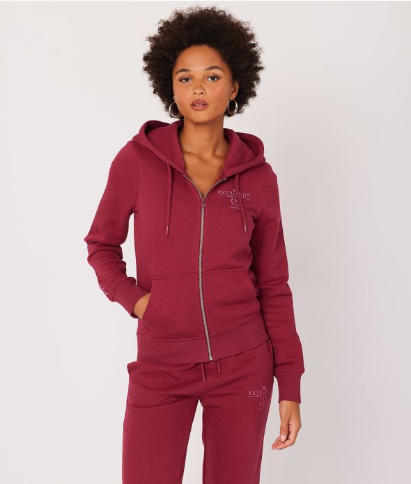 CARIE ZIP HOODIE JOGGING TOP, BORDEAUX