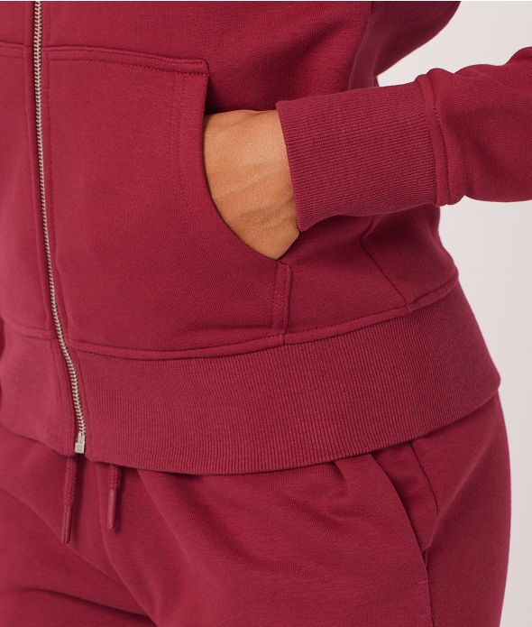 CARIE ZIP HOODIE JOGGING TOP, BORDEAUX