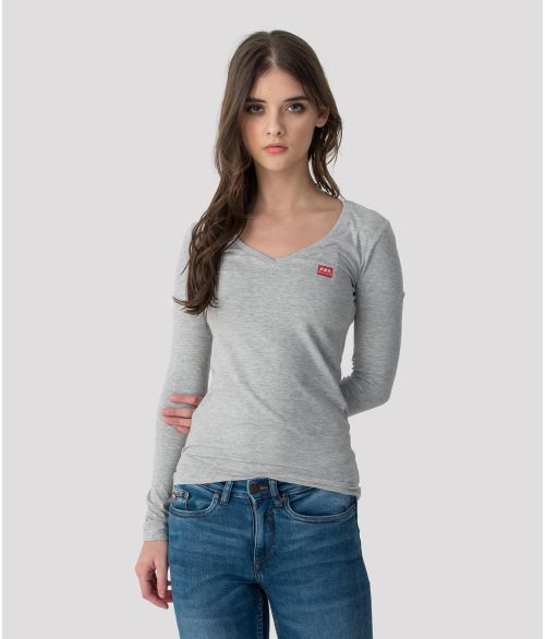 ELIZABETH LONG V L.S.TOP, GREY MELANGE