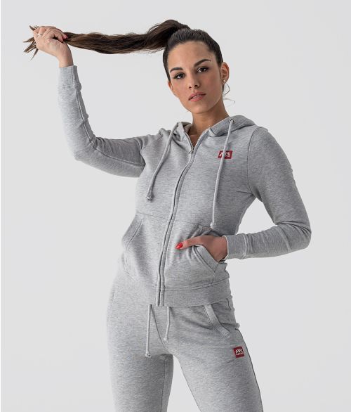 MYANNA ZIP JOGGING TOP, GREY MELANGE