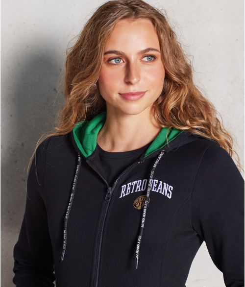 WHITE EAGLE ZIP HOODIE JOGGING TOP, BLACK