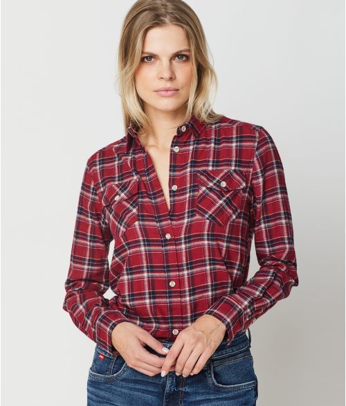 KRISTEN BLOUSE, BORDEAUX CHECKS