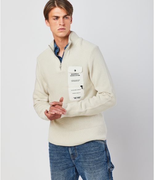 IGORA HALF ZIP SWEATER, BONE
