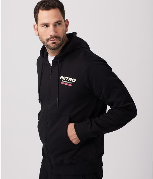 NIKOS ZIP HOODIE JOGGING TOP, BLACK