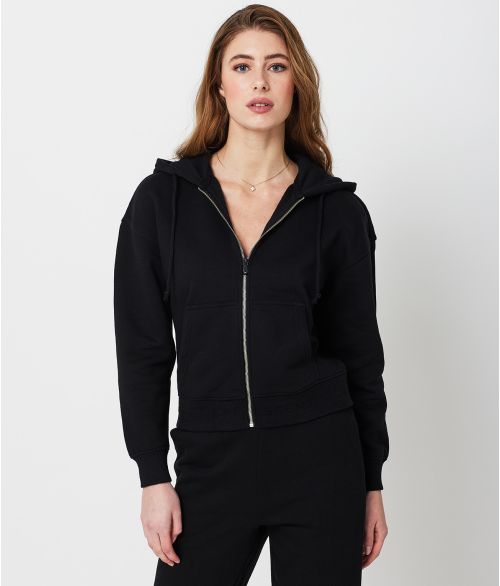 SWAN ZIP HOODIE JOGGING TOP, BLACK