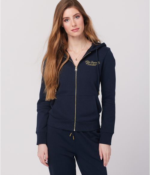 LEONA ZIP HOODIE JOGGING TOP, DARK BLUE