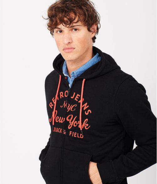 MARTIN ZIP HOODIE JOGGING TOP, BLACK