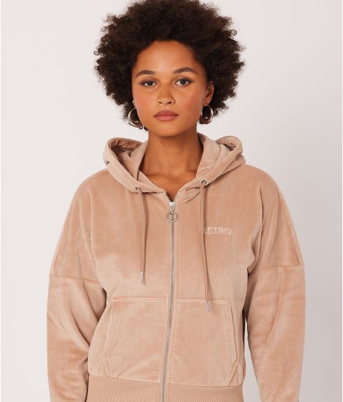 AZORA ZIP HOODIE JOGGING TOP, BEIGE