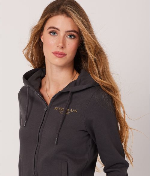 CHRISTINA ZIP HOODIE JOGGING TOP, ANTHRACITE