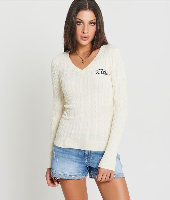 ROSEVILLE V SWEATER KNITWEAR, ECRU